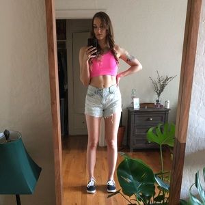 AE Distressed High Rise Denim Shorts